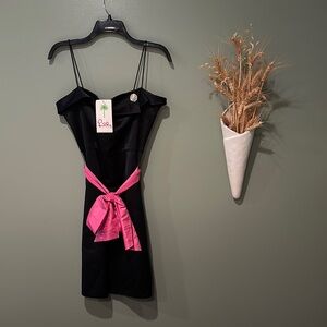 Lilly Pulitzer Spaghetti Strap Black Dress With Removable Pink Belt Size 6 NWT